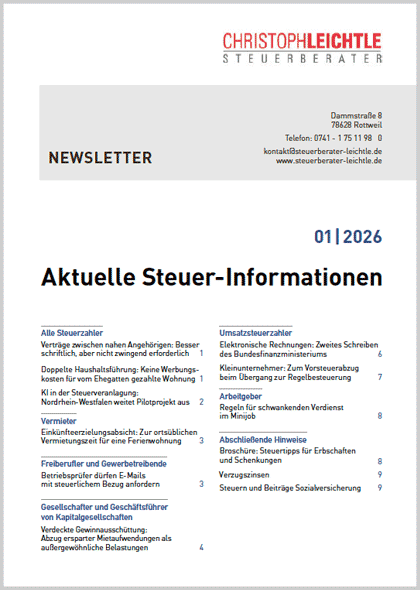 Steuernews von Steuerberater Leichtle