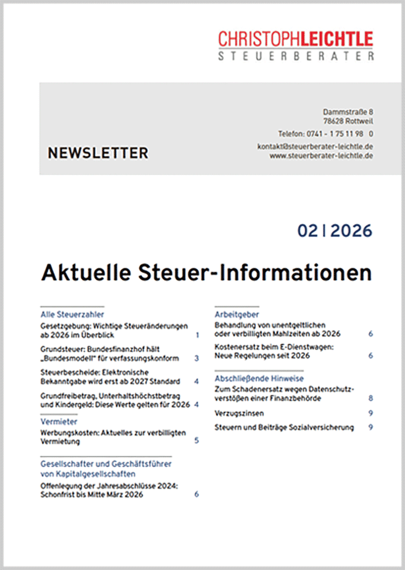 Steuernews von Steuerberater Leichtle