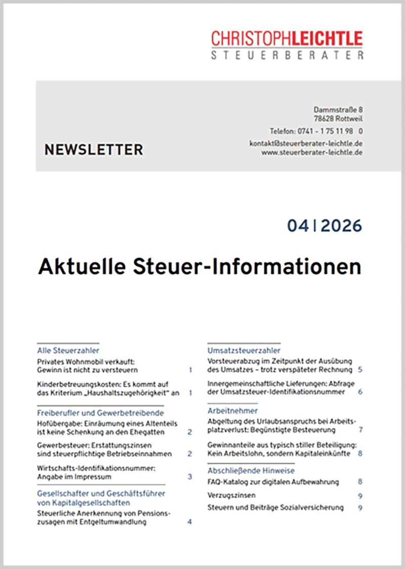 Steuernews von Steuerberater Leichtle