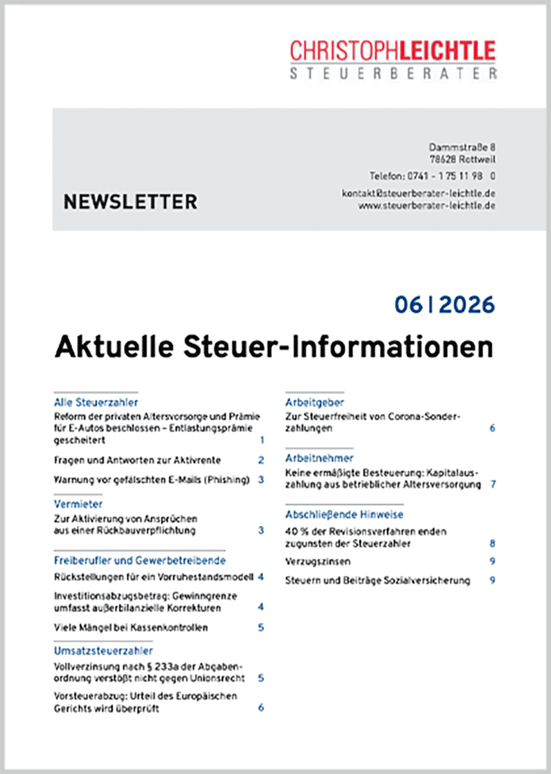 Steuernews von Steuerberater Leichtle